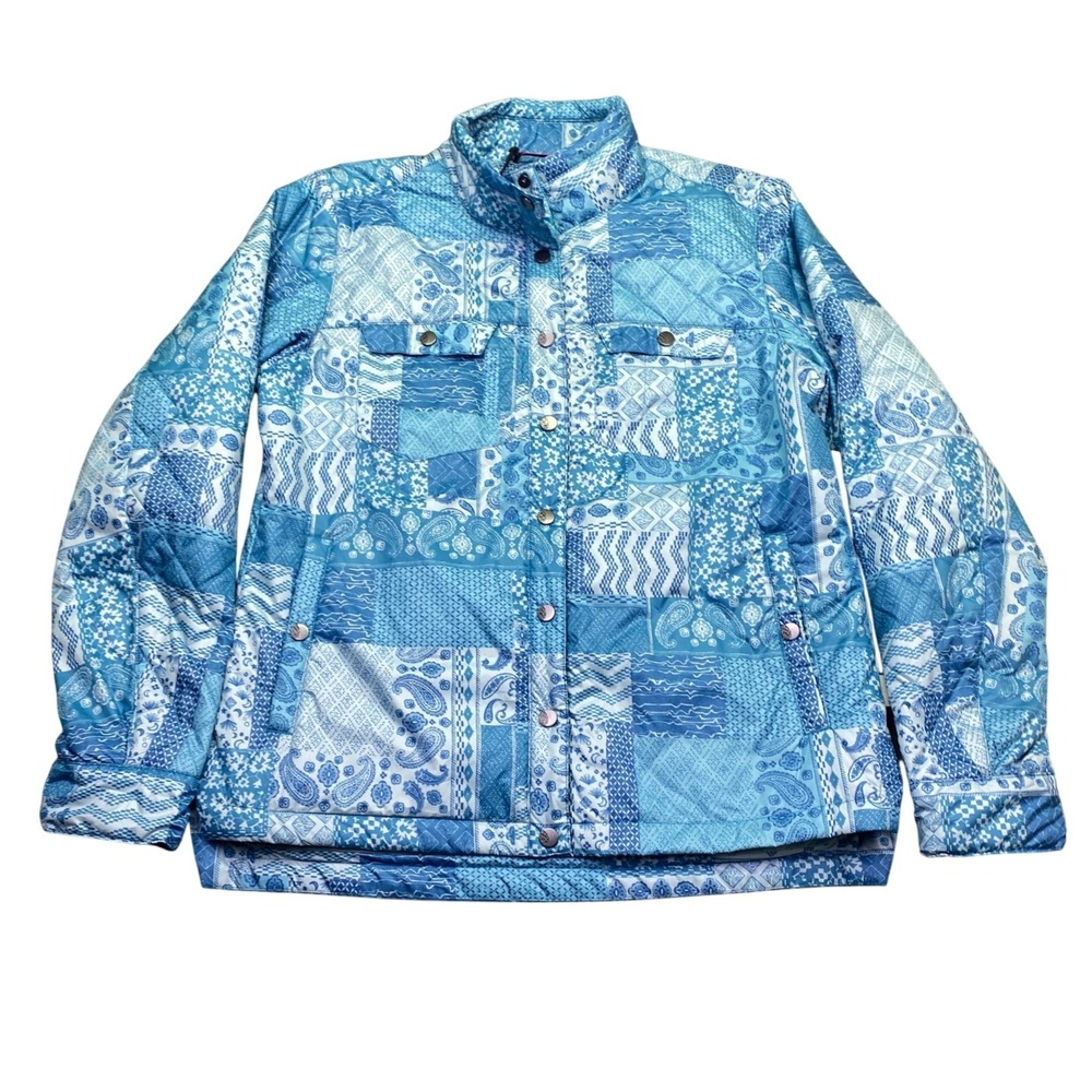 Stio Womens Skycrest Insulated Jacket Blue Patchwork Paisley Thermore Large